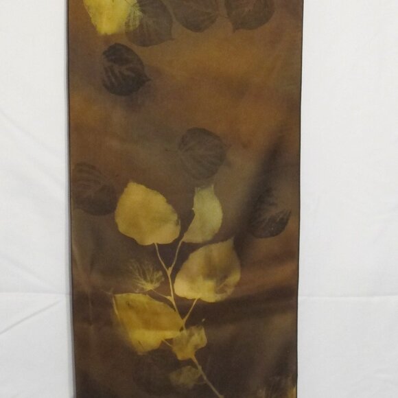 Joanna hand-painted brown silk scarf with ginko leaves - Picture 2 of 12